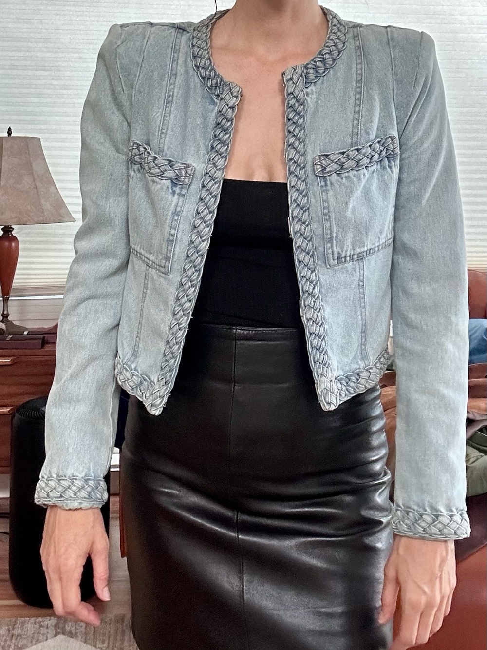 Veronica Beard Arrowe Jacket Glazier Braided Denim Jacket Size 0 - Picture 3 of 11